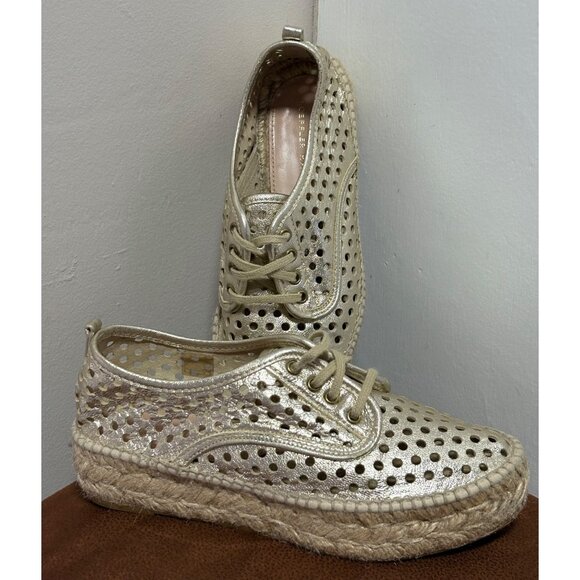 Loeffler Randall Gold Perforated Leather Platform Lace-Up Espadrille EU35 US 4.5 - Picture 1 of 9